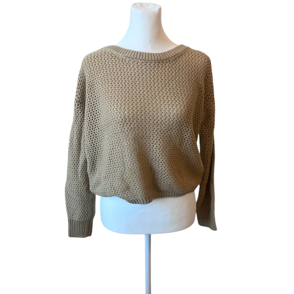 Purple Snow Sweater Women’s L Tan Open Knit Long Sleeve